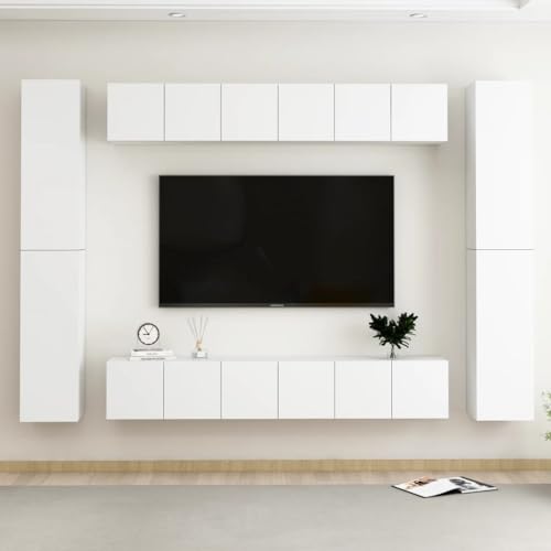 Qnhdfrt 10-teiliges TV-Schrank-Set Weiß aus Holzwerkstoff mit Wandmontage für Wohnzimmer TV Board Lowboard Praktischer Stauraum Modernes Design von Qnhdfrt
