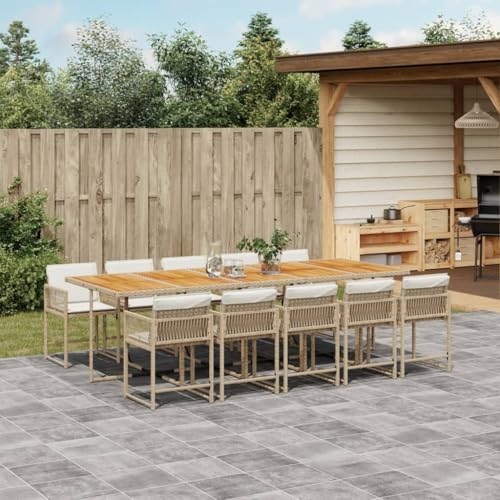 Qnhdfrt 11-TLG Garten-Essgruppe Beige 275x106 cm Poly Rattan Gartentisch mit 10 klappbaren Gartenstühlen und cremeweißen Kissen, Robustes Akazienholz für Balkon Terrasse und Garten Qnhdfrt 11-TLG Garten-Essgruppe Beige 275x106 cm Poly Rattan Gartentisch mit 10 klappbaren Gartenstühlen und cremeweißen Kissen, Robustes Akazienholz für Balkon Terrasse und Garten von Qnhdfrt