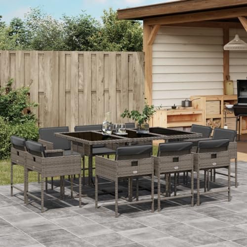 Qnhdfrt 11-TLG Garten-Essgruppe Klappbar 165 x 106 cm Grau Poly Rattan Gartentisch mit 10 Gartenstühlen und Kissen Modernes Design für Balkon Terrasse Garten von Qnhdfrt