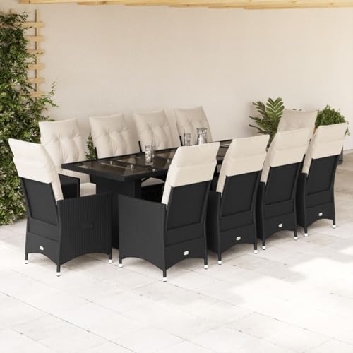 Qnhdfrt 11-TLG Gartenmöbel Set Schwarz Poly Rattan 240x90 cm mit verstellbaren Liegesesseln und Hartglastisch Modernes Design Langlebig für Garten Balkon Terrasse von Qnhdfrt