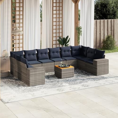 Qnhdfrt 11 TLG Polyrattan Gartenmöbel Set grau 110 kg Belastbar Lounge Sitzgruppe Outdoor Gartentisch 55x55 cm + marineblaue Kissen modular für Balkon Terrasse Garten Qnhdfrt 11 TLG Polyrattan Gartenmöbel Set grau 110 kg Belastbar Lounge Sitzgruppe Outdoor Gartentisch 55x55 cm + marineblaue Kissen modular für Balkon Terrasse Garten von Qnhdfrt