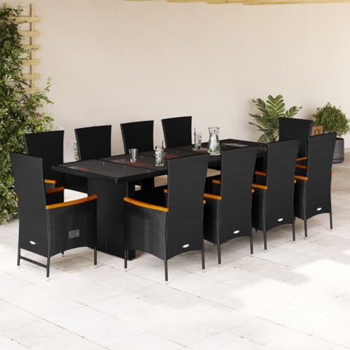 Qnhdfrt 11-TLG. Gartenmöbel Set Schwarz Poly Rattan 240 cm Gartentisch mit 8 Stühlen 2 Sesseln verstellbare Lehne dick gepolsterte Kissen UV-beständig Essgruppe Outdoor für Balkon Terrasse Garten Qnhdfrt 11-TLG. Gartenmöbel Set Schwarz Poly Rattan 240 cm Gartentisch mit 8 Stühlen 2 Sesseln verstellbare Lehne dick gepolsterte Kissen UV-beständig Essgruppe Outdoor für Balkon Terrasse Garten von Qnhdfrt