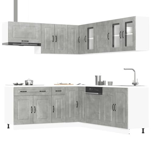 Qnhdfrt 11-TLG. Küchenschrank-Set Kalmar Betongrau Holzwerkstoff und Glas mit Verstellbaren Füßen für Küchen Stauraum Modernes Design von Qnhdfrt