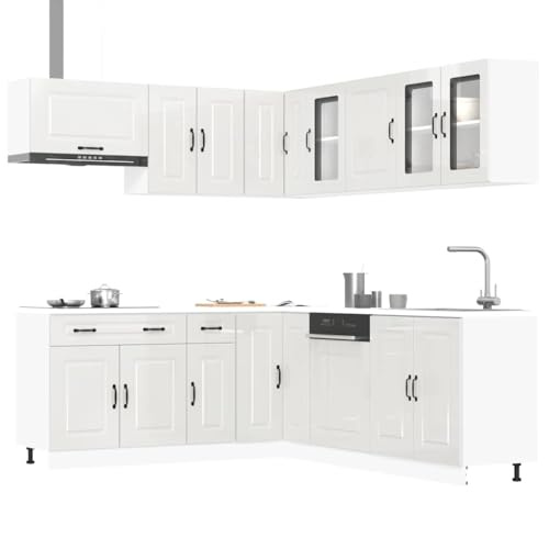 Qnhdfrt 11-TLG. Küchenschrank-Set Kalmar Hochglanz-Weiß Holzwerkstoff mit Glas Küchenzeile für Optimierten Stauraum Qnhdfrt 11-TLG. Küchenschrank-Set Kalmar Hochglanz-Weiß Holzwerkstoff mit Glas Küchenzeile für Optimierten Stauraum von Qnhdfrt