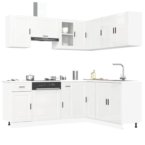 Qnhdfrt 11-TLG. Küchenschrank-Set Porto Hochglanz-Weiß Holzwerkstoff mit Glas für Küchenzeile Modernes Design Stauraum Lösung Qnhdfrt 11-TLG. Küchenschrank-Set Porto Hochglanz-Weiß Holzwerkstoff mit Glas für Küchenzeile Modernes Design Stauraum Lösung von Qnhdfrt