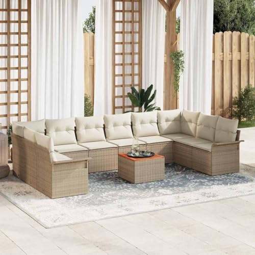 Qnhdfrt 11-TLG. Outdoor Sofa Set mit Tisch Beige Poly Rattan Gartenmöbel Set für Terrasse Balkon und Garten von Qnhdfrt