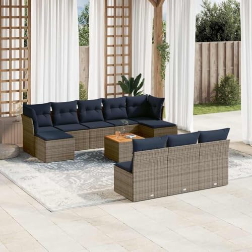 Qnhdfrt 11-Teiliges Gartensofa Set Grau Polyrattan 62x62 cm Eckbank mit Stauraum Akazienholztisch Outdoor Loungemöbel wetterfest platzsparend für Balkon Terrasse Garten von Qnhdfrt