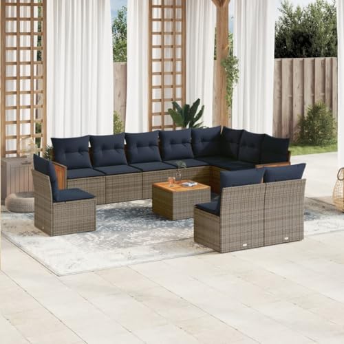 Qnhdfrt 11-Teiliges Gartensofa Set Grau Polyrattan mit Akazienholztisch 55x55 cm Outdoor Lounge Sitzgruppe Balkonmöbel Modular für Garten Terrasse und Kleinen Balkon Qnhdfrt 11-Teiliges Gartensofa Set Grau Polyrattan mit Akazienholztisch 55x55 cm Outdoor Lounge Sitzgruppe Balkonmöbel Modular für Garten Terrasse und Kleinen Balkon von Qnhdfrt