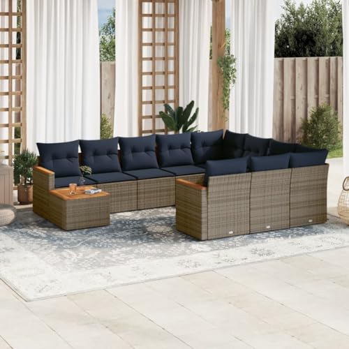 Qnhdfrt 11-Teiliges Gartensofa Set Polyrattan Grau mit Akazienholztisch Klein Balkonmöbel Sitzgruppe Outdoor Modern und Modular für Garten Terrasse Balkon Qnhdfrt 11-Teiliges Gartensofa Set Polyrattan Grau mit Akazienholztisch Klein Balkonmöbel Sitzgruppe Outdoor Modern und Modular für Garten Terrasse Balkon von Qnhdfrt