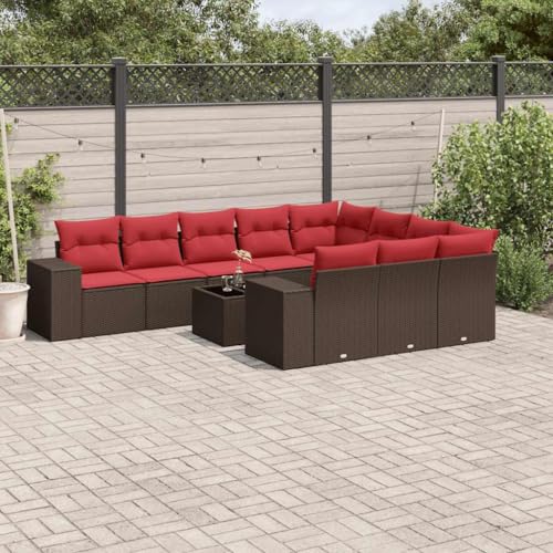 Qnhdfrt 11-teiliges Gartenmöbel Set Polyrattan Braun mit Glastisch 62x62x69 cm UV-beständige Outdoor Sitzgruppe für Garten Balkon Terrasse von Qnhdfrt