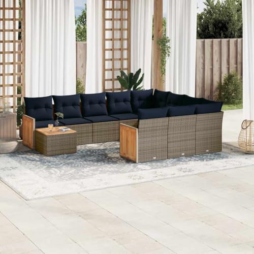 Qnhdfrt 11-teiliges Gartenmöbel-Set aus grauem Polyrattan mit Akazienholztisch 62x62x69 cm UV-beständig modular für Balkon Terrasse Gartenlounge klein und groß Qnhdfrt 11-teiliges Gartenmöbel-Set aus grauem Polyrattan mit Akazienholztisch 62x62x69 cm UV-beständig modular für Balkon Terrasse Gartenlounge klein und groß von Qnhdfrt