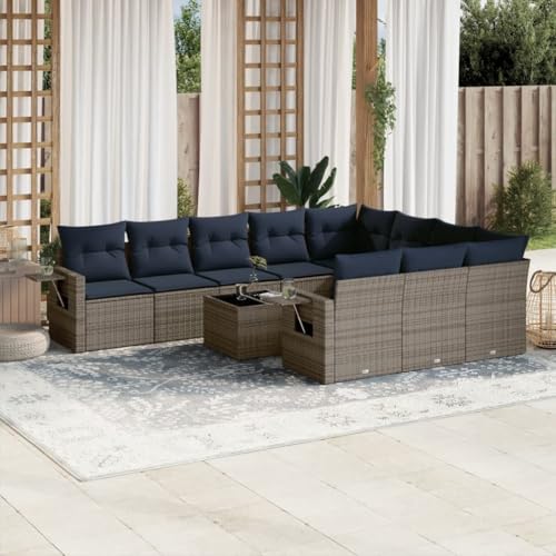 Qnhdfrt 11-teiliges Gartensofa-Set Polyrattan mit Glastisch & Kissen Grau Marineblau 62x62x69 cm Modular Lounge für Balkon Terrasse Garten Qnhdfrt 11-teiliges Gartensofa-Set Polyrattan mit Glastisch & Kissen Grau Marineblau 62x62x69 cm Modular Lounge für Balkon Terrasse Garten von Qnhdfrt