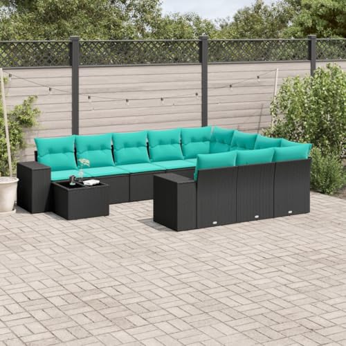Qnhdfrt 11-teiliges Gartensofa-Set Schwarz Polyrattan mit Blauen Kissen 62 x 62 cm Ecksofa & 55 x 55 cm Mittelsofa 55 x 55 cm Glastisch Modernes Lounge-Design für Garten Balkon Terrasse und Innenhof Qnhdfrt 11-teiliges Gartensofa-Set Schwarz Polyrattan mit Blauen Kissen 62 x 62 cm Ecksofa & 55 x 55 cm Mittelsofa 55 x 55 cm Glastisch Modernes Lounge-Design für Garten Balkon Terrasse und Innenhof von Qnhdfrt
