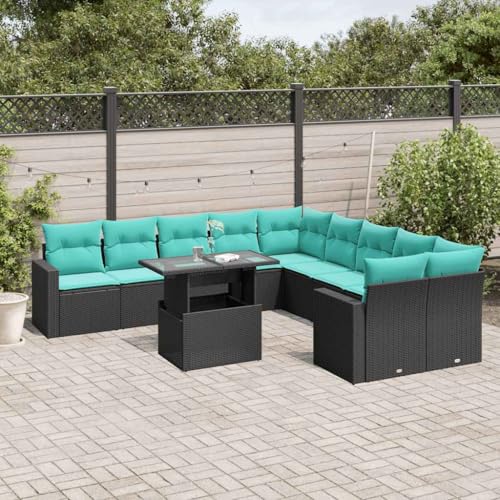 Qnhdfrt 11-teiliges Gartensofa-Set aus Schwarzem Polyrattan mit Höhenverstellbarem Glastisch 100x55 cm & Dicken Kissen modulare Gartenlounge 110 kg belastbar wetterfest für Balkon Terrasse und Garten Qnhdfrt 11-teiliges Gartensofa-Set aus Schwarzem Polyrattan mit Höhenverstellbarem Glastisch 100x55 cm & Dicken Kissen modulare Gartenlounge 110 kg belastbar wetterfest für Balkon Terrasse und Garten von Qnhdfrt
