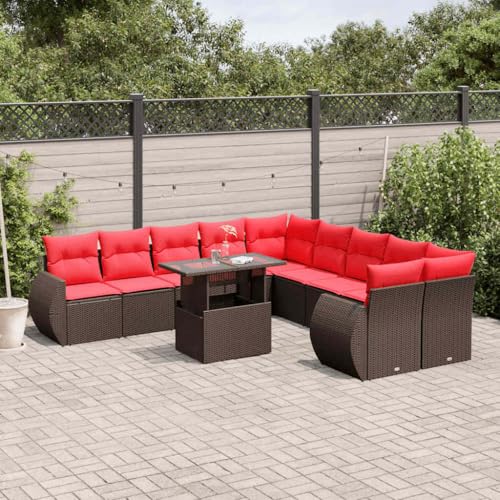 Qnhdfrt 11-teiliges Gartensofa Set aus braunem Polyrattan mit verstellbarem Glastisch 100 x 55 x 44/73 cm Modernes Outdoor Lounge für Balkon Terrasse und kleinen Garten Qnhdfrt 11-teiliges Gartensofa Set aus braunem Polyrattan mit verstellbarem Glastisch 100 x 55 x 44/73 cm Modernes Outdoor Lounge für Balkon Terrasse und kleinen Garten von Qnhdfrt