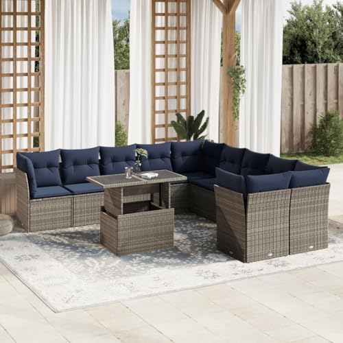 Qnhdfrt 11-teiliges Gartensofa-Set grau Polyrattan 100x55x44/73 cm Verstellbarer Gartentisch dick gepolstert für Terrasse Balkon Lounge Outdoor Möbelset Qnhdfrt 11-teiliges Gartensofa-Set grau Polyrattan 100x55x44/73 cm Verstellbarer Gartentisch dick gepolstert für Terrasse Balkon Lounge Outdoor Möbelset von Qnhdfrt