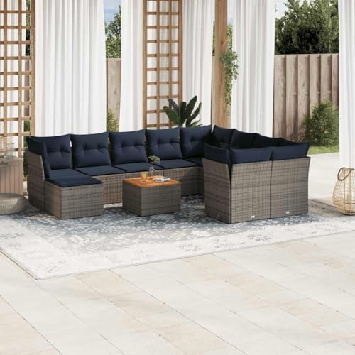 Qnhdfrt 11-teiliges Gartensofa Set grau Polyrattan mit Akazienholztisch 62×62 cm platzsparend modular Sitzgruppe Outdoor für Garten Balkon Terrasse Qnhdfrt 11-teiliges Gartensofa Set grau Polyrattan mit Akazienholztisch 62×62 cm platzsparend modular Sitzgruppe Outdoor für Garten Balkon Terrasse von Qnhdfrt