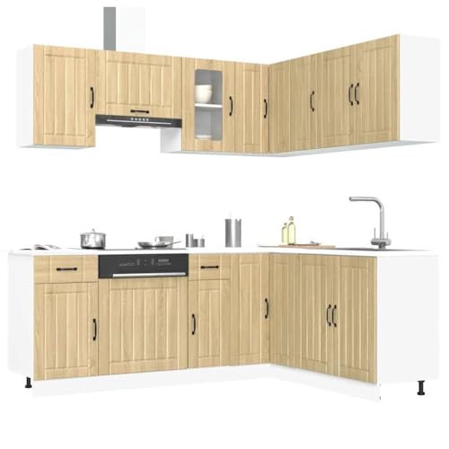 Qnhdfrt 11-teiliges Küchenschrank-Set Lucca in Sonoma-Eiche aus Holzwerkstoff und Glas - Elegantes Design mit viel Stauraum und verstellbaren Füßen für Ihre Küche von Qnhdfrt