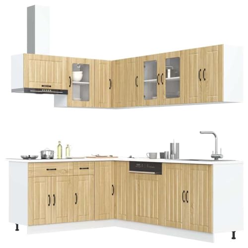 Qnhdfrt 11-teiliges Küchenschrank-Set Lucca in Sonoma-Eiche aus Holzwerkstoff und Glas – Modernes Design mit viel Stauraum für Küchenorganisation, robust und langlebig mit verstellbaren Füßen von Qnhdfrt