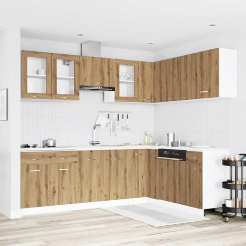 Qnhdfrt 11-teiliges Küchenschrank-Set Lyon Artisan-Eiche aus Holzwerkstoff und Glas mit viel Stauraum, verstellbaren Füßen und elegantem Design für Moderne Kücheneinrichtung von Qnhdfrt