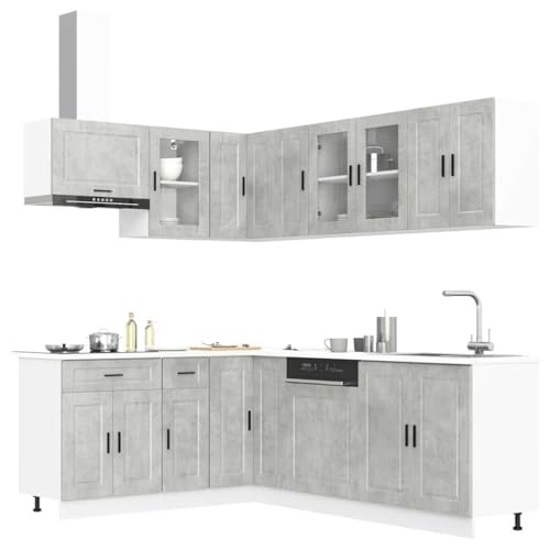 Qnhdfrt 11-teiliges Küchenschrank-Set Porto Betongrau aus Holzwerkstoff und Glas – Modernes Design mit viel Stauraum für Kücheneinrichtung von Qnhdfrt