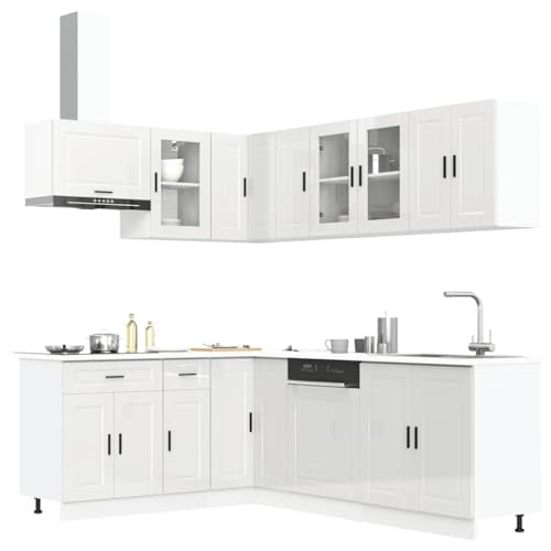 Qnhdfrt 11-teiliges Küchenschrank-Set Porto Hochglanz-Weiß Holzwerkstoff Küchenzeile mit Spülenunterschrank und Hängeschränken für viel Stauraum Qnhdfrt 11-teiliges Küchenschrank-Set Porto Hochglanz-Weiß Holzwerkstoff Küchenzeile mit Spülenunterschrank und Hängeschränken für viel Stauraum von Qnhdfrt
