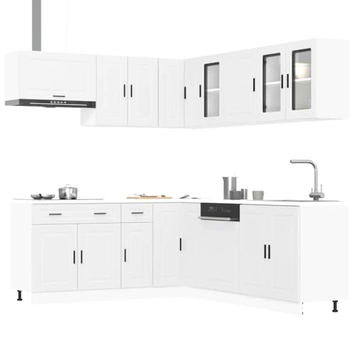 Qnhdfrt 11-teiliges Küchenschrank-Set Porto Weiß aus Holzwerkstoff und Glas, Elegantes Design mit verstellbaren Füßen und reichlich Stauraum für Küchengeschirr von Qnhdfrt
