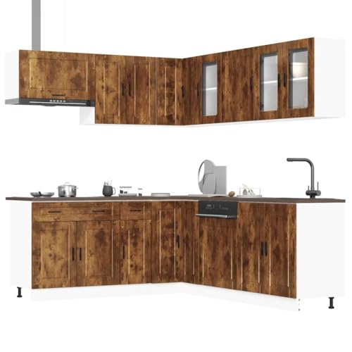 Qnhdfrt 11-teiliges Küchenschrank-Set Porto in Räuchereiche aus Holzwerkstoff mit Elegantem Design Verstellbaren Füßen und Viel Stauraum für Ihre Kücheneinrichtung von Qnhdfrt