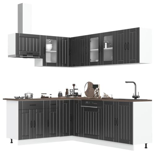 Qnhdfrt 11-teiliges Küchenschrank-Set Schwarz Holzwerkstoff mit Glas Lucca Serie für Küchen, Elegantes Design mit viel Stauraum und höhenverstellbaren Füßen, Robust und langlebig von Qnhdfrt