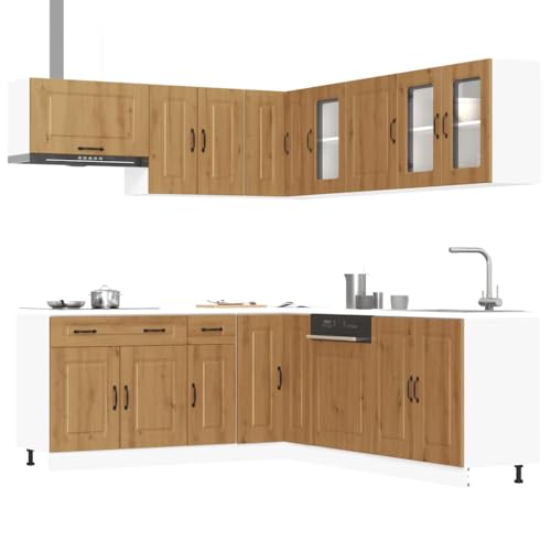Qnhdfrt 11-teiliges Küchenschrank-Set in Artisan-Eiche Holzwerkstoff Küchenzeile mit Unterschränken Hängeschränken Eckkabinett Modernes Design Viel Stauraum Robust Langlebig für Kücheneinrichtung von Qnhdfrt
