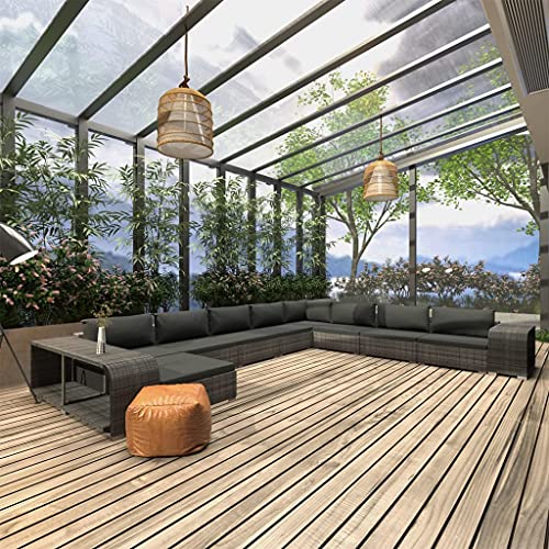 Qnhdfrt 11 teiliges Lounge Set Gartenmöbel Grau aus strapazierfähigem PE Rattan mit 9 Polstern und 2 Beistelltischen für Terrasse Balkon Garten von Qnhdfrt