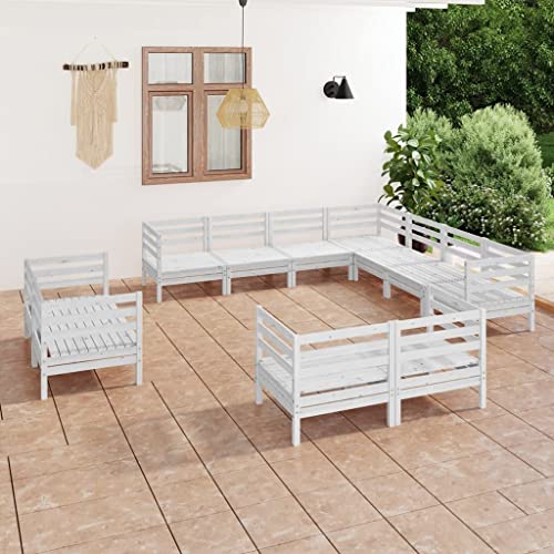 Qnhdfrt 11 teiliges Outdoor Lounge Set aus massivem Kiefernholz Weiß für Garten Terrasse und Balkon mit modularem Design von Qnhdfrt