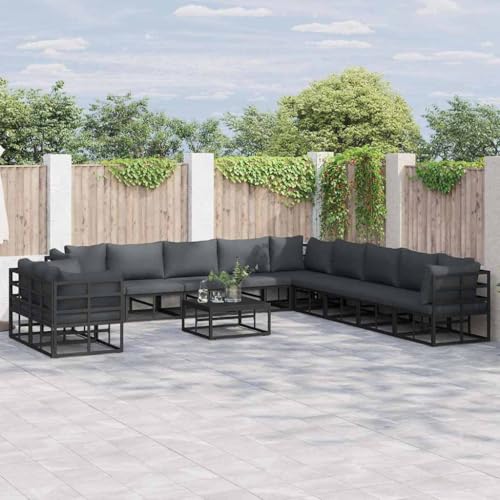 Qnhdfrt 12-Teiliges Garten-Sofa-Set Schwarz aus Aluminium Modernes Modular Lounge Design mit Tisch 70x70 cm Langlebig Outdoor für Garten Terrasse Balkon von Qnhdfrt