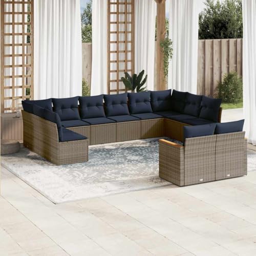 Qnhdfrt 12-Teiliges Gartensofa Set Polyrattan grau 62x62x69 cm Modular Balkonmöbel Sitzgruppe Outdoor Lounge mit Stauraum für Balkon Terrasse Garten von Qnhdfrt