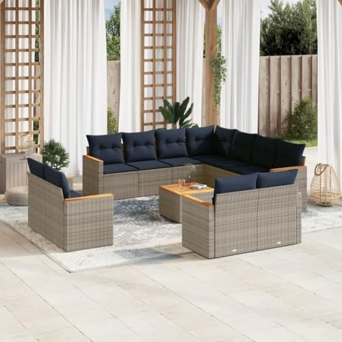 Qnhdfrt 12-teiliges Gartensofa Set Grau Polyrattan 55x55 cm modularer Gartenlounge mit Akazienholztisch Robust & Langlebig für Garten Balkon Terrasse Qnhdfrt 12-teiliges Gartensofa Set Grau Polyrattan 55x55 cm modularer Gartenlounge mit Akazienholztisch Robust & Langlebig für Garten Balkon Terrasse von Qnhdfrt