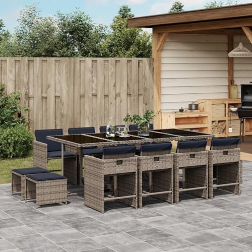 Qnhdfrt 13-TLG Balkonmöbel Set Grau Rattan Gartentisch 220 x 106 cm mit 8 Gartenstühle 4 Hocker Klappbar für Balkon Garten Terrasse von Qnhdfrt