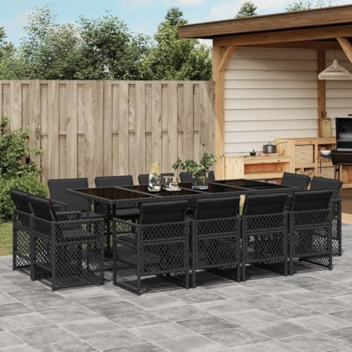 Qnhdfrt 13-TLG Gartenmöbel Set mit Klappstühlen Hartglas Gartentisch 220 x 106 cm Poly Rattan Lounge Schwarz für Balkon Terrasse Camping Qnhdfrt 13-TLG Gartenmöbel Set mit Klappstühlen Hartglas Gartentisch 220 x 106 cm Poly Rattan Lounge Schwarz für Balkon Terrasse Camping von Qnhdfrt