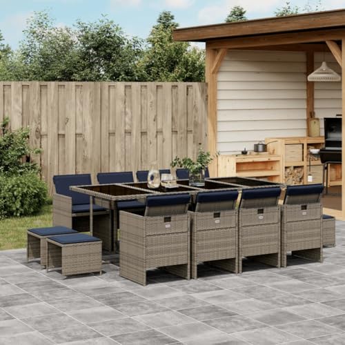 Qnhdfrt 13-Teiliges Garten-ESS-Set Polyrattan Grau mit 220x106 cm Glastisch 8 Klappstühlen 4 Hockern Marineblaue Kissen Moderne Sitzgruppe Outdoor für Balkon Terrasse und Kleiner Garten Qnhdfrt 13-Teiliges Garten-ESS-Set Polyrattan Grau mit 220x106 cm Glastisch 8 Klappstühlen 4 Hockern Marineblaue Kissen Moderne Sitzgruppe Outdoor für Balkon Terrasse und Kleiner Garten von Qnhdfrt