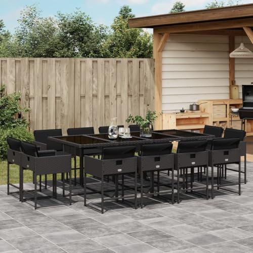 Qnhdfrt 13 teilige Garten Essgruppe Schwarz PE Rattan mit klappbaren Rückenlehnen und Glas Tischplatte für Terrasse Balkon und Garten Qnhdfrt 13 teilige Garten Essgruppe Schwarz PE Rattan mit klappbaren Rückenlehnen und Glas Tischplatte für Terrasse Balkon und Garten von Qnhdfrt