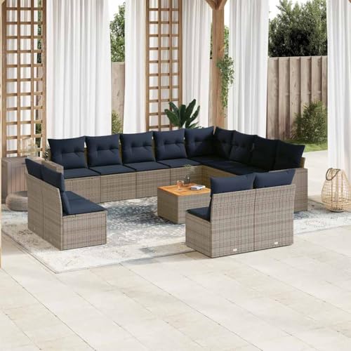 Qnhdfrt 13 teilige Garten Sofagarnitur Grau mit Kissen PE Rattan Lounge Set Outdoor für Terrasse Balkon und Garten von Qnhdfrt