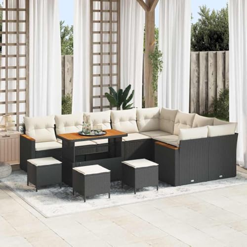 Qnhdfrt 13-teiliges Garten Sofa Set Outdoor Schwarz Poly-Rattan Modernes Design für Balkon und Terrasse mit Kissen von Qnhdfrt