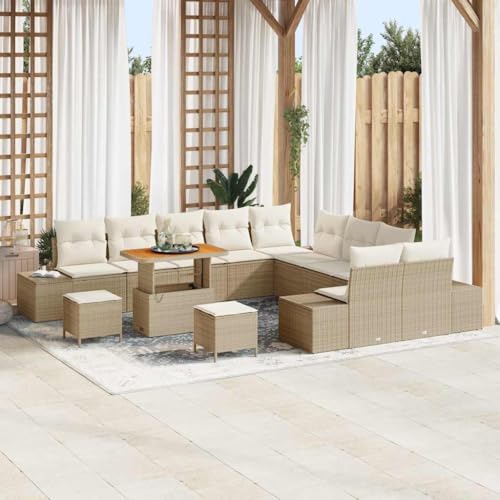 Qnhdfrt 13-teiliges Garten-Sofa-Set aus Poly-Rattan Beige Modernes Design Wetterfest für Terrasse Balkon und Garten von Qnhdfrt