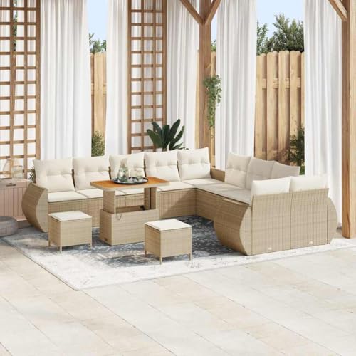 Qnhdfrt 13 teiliges Outdoor Sofa Set aus Poly Rattan Beige mit Kissen Modulares Lounge Set für Garten und Terrasse bis 8 Personen von Qnhdfrt