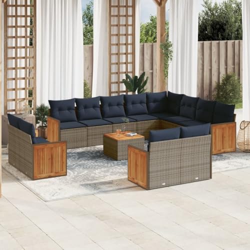 Qnhdfrt 13teiliges Gartenmöbel Set Polyrattan in Grau mit Akazienholztisch Modular Sofagarnitur für Garten Balkon Terrasse Qnhdfrt 13teiliges Gartenmöbel Set Polyrattan in Grau mit Akazienholztisch Modular Sofagarnitur für Garten Balkon Terrasse von Qnhdfrt