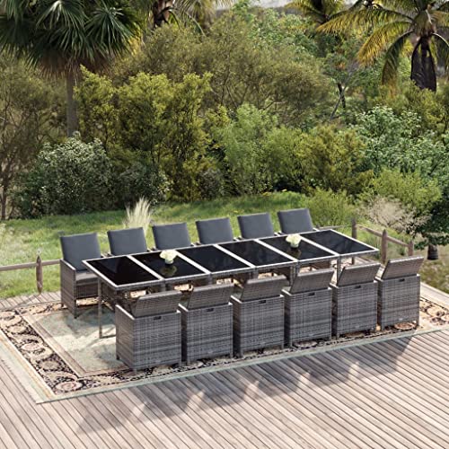 Qnhdfrt 13tlg Gartenmöbel Set Poly Rattan Gartentisch 331 x 107 cm mit 12 Klappstühlen und Sitzkissen grau Robustes Material für Outdoor Essbereich Balkon und Terrasse Qnhdfrt 13tlg Gartenmöbel Set Poly Rattan Gartentisch 331 x 107 cm mit 12 Klappstühlen und Sitzkissen grau Robustes Material für Outdoor Essbereich Balkon und Terrasse von Qnhdfrt