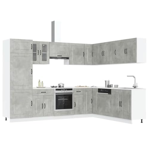 Qnhdfrt 14-TLG Küchenschrank-Set Kalmar Betongrau Holzwerkstoff mit Hängeschränken und Unterschränken für Moderne Küchen von Qnhdfrt