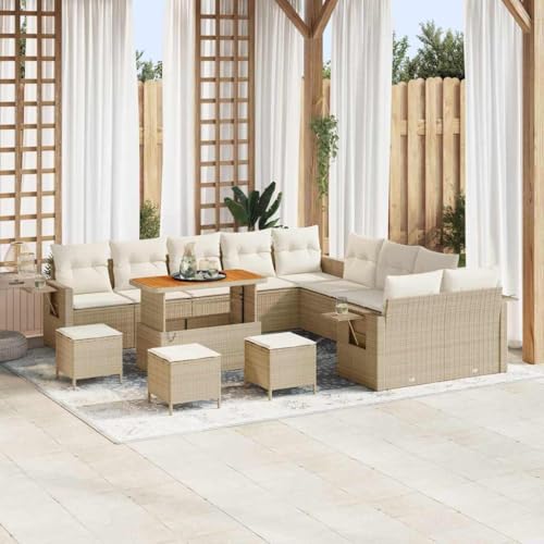 Qnhdfrt 14 teiliges Gartensofa Set aus Poly Rattan mit cremefarbenen Kissen für 8 Personen Wetterfeste Outdoor Lounge Sitzgruppe für Garten und Terrasse von Qnhdfrt