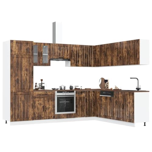 Qnhdfrt 14-teiliges Küchenschrank-Set Lucca in Räuchereiche aus Holzwerkstoff mit viel Stauraum und verstellbaren Füßen – Elegantes Design für optimale Küchenorganisation von Qnhdfrt