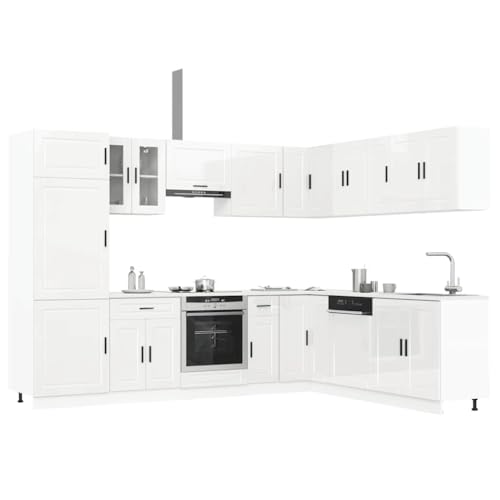Qnhdfrt 14-teiliges Küchenschrank-Set Porto Hochglanz-Weiß aus Holzwerkstoff und Glas mit Hängeschrank und Unterschrank für Küchenzeile – Robuste Aufbewahrung mit Verstellbaren Füßen Qnhdfrt 14-teiliges Küchenschrank-Set Porto Hochglanz-Weiß aus Holzwerkstoff und Glas mit Hängeschrank und Unterschrank für Küchenzeile – Robuste Aufbewahrung mit Verstellbaren Füßen von Qnhdfrt