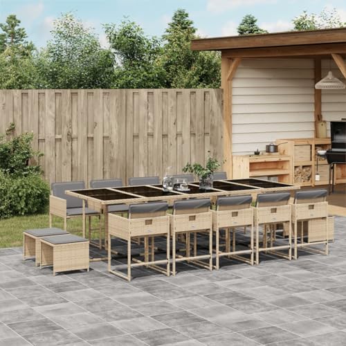 Qnhdfrt 15-TLG Gartenmöbel Set Rattan Essgruppe 275 x 106 cm klappbar mit Hockern und Glasplatte Beigemischung für Garten Balkon Terrasse Qnhdfrt 15-TLG Gartenmöbel Set Rattan Essgruppe 275 x 106 cm klappbar mit Hockern und Glasplatte Beigemischung für Garten Balkon Terrasse von Qnhdfrt